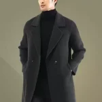 Abrigo de lana cálido para hombre cuello vuelto solapa chaqueta larga elegante de invierno