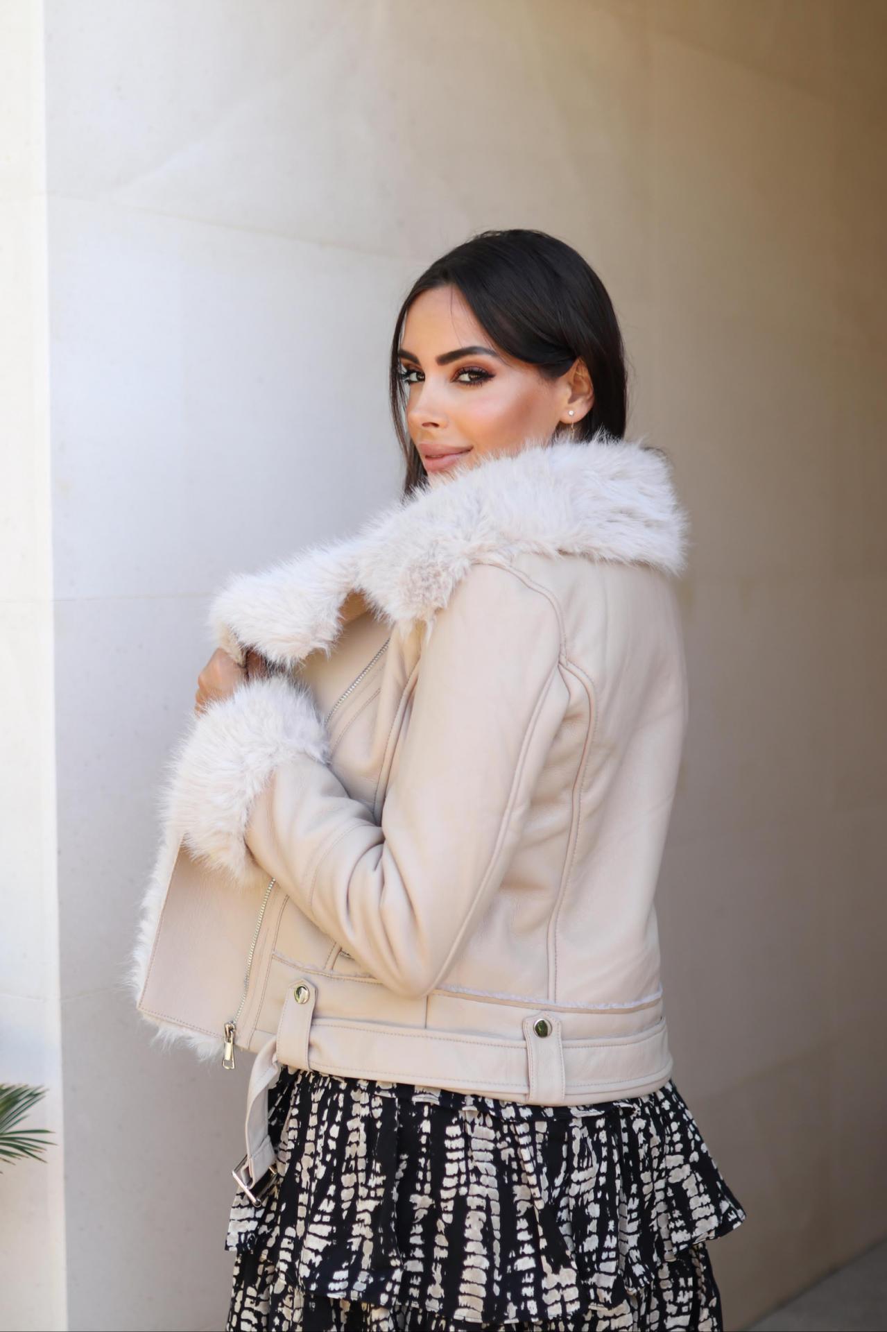chaqueta-pelo-mujer-214pni-1.jpg Chaqueta Pelo Biker Beige - Imagen 1