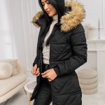 Chaqueta de invierno con capucha y pelo para mujer negro y marrón Bolf 16M9099