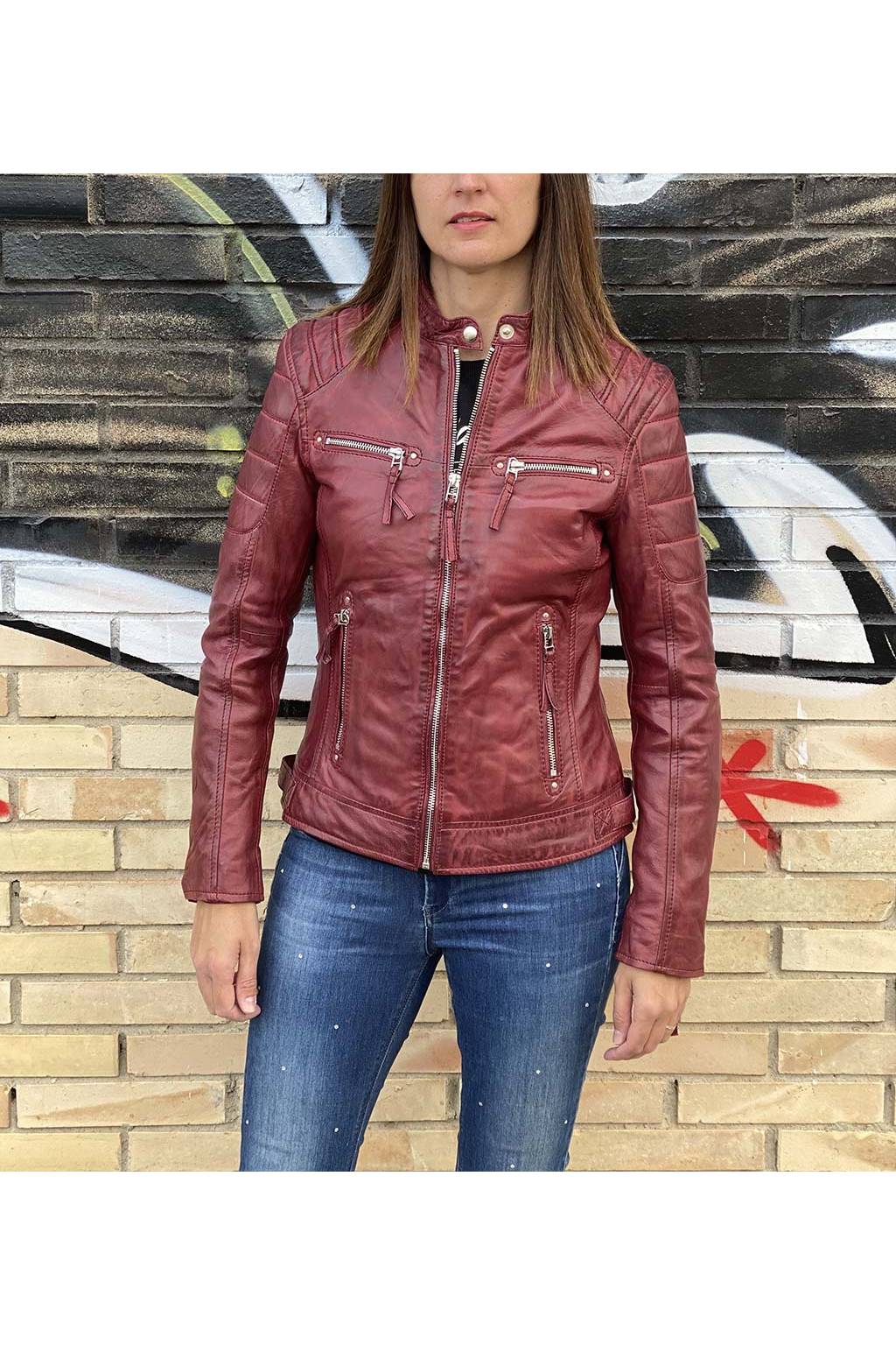 chaqueta-polipiel-mujer-004mqr-1.jpg Cazadora Cuero Mujer Burgundy Medinapiel - Imagen 1