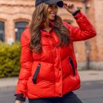 Chaqueta acolchada de invierno con capucha para mujer rojo Bolf 23065A