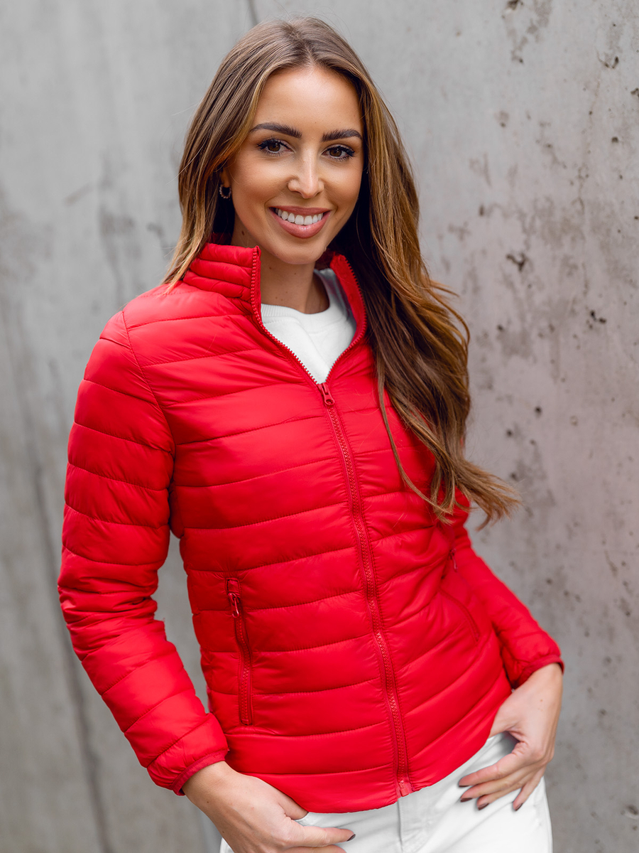 chaqueta-roja-mujer-526jlw-1.jpg Chaqueta acolchada con cuello alto de entretiempo para mujer rojo oscuro Bolf 1141 ROJO - Imagen 1