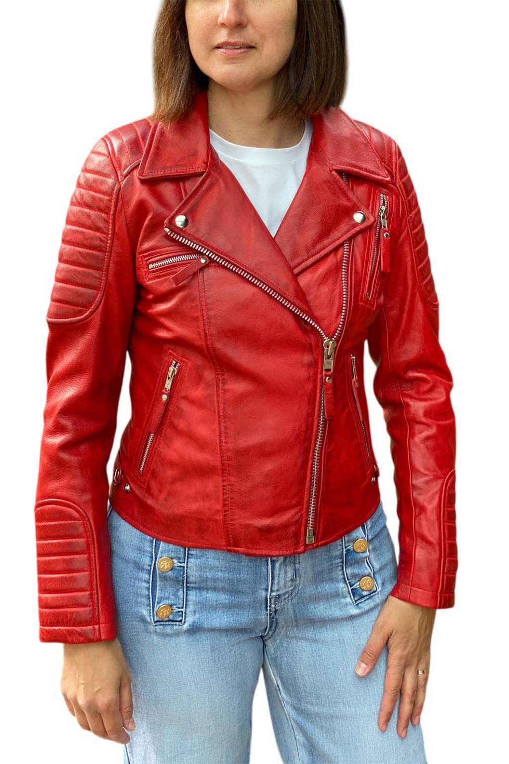 chaqueta-roja-mujer-678jpv-1.jpg Cazadora de Cuero Mujer MDP Zaz Red medinapiel.es - Imagen 1
