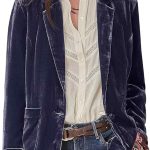Lazutom Chaqueta de terciopelo con manga larga elegante para mujer, chaqueta de traje de oficina y negocios con botones y bolsillos, Morado (, S: ...