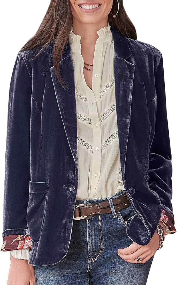chaqueta-terciopelo-mujer-414fvb-1.jpg Lazutom Chaqueta de terciopelo con manga larga elegante para mujer, chaqueta de traje de oficina y negocios con botones y bolsillos, Morado (, S: ... - Imagen 1