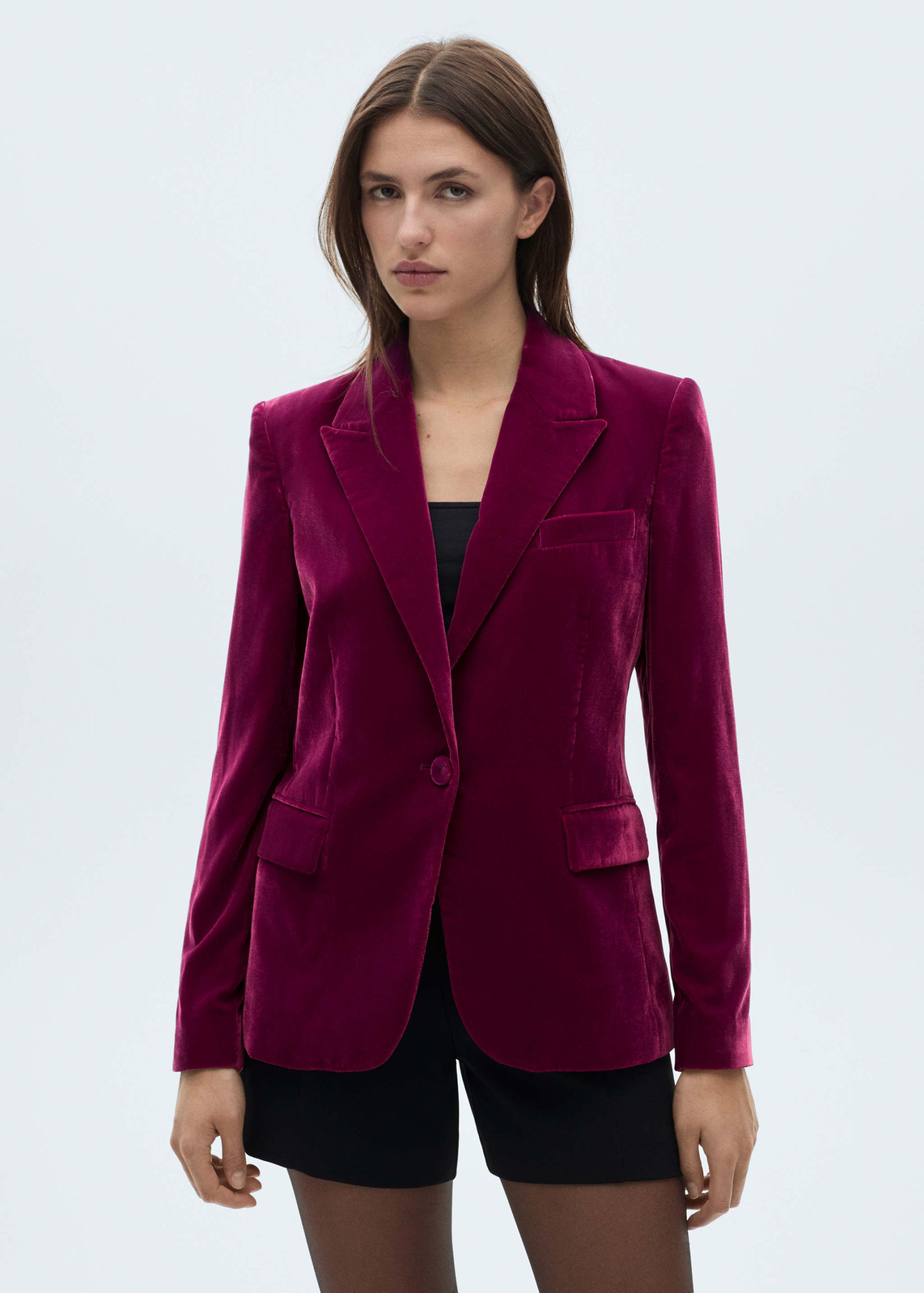 chaqueta-terciopelo-mujer-596frj-1.jpg Blazer terciopelo estructurado Mujer | MANGO OUTLET España (Península y Baleares) - Imagen 1