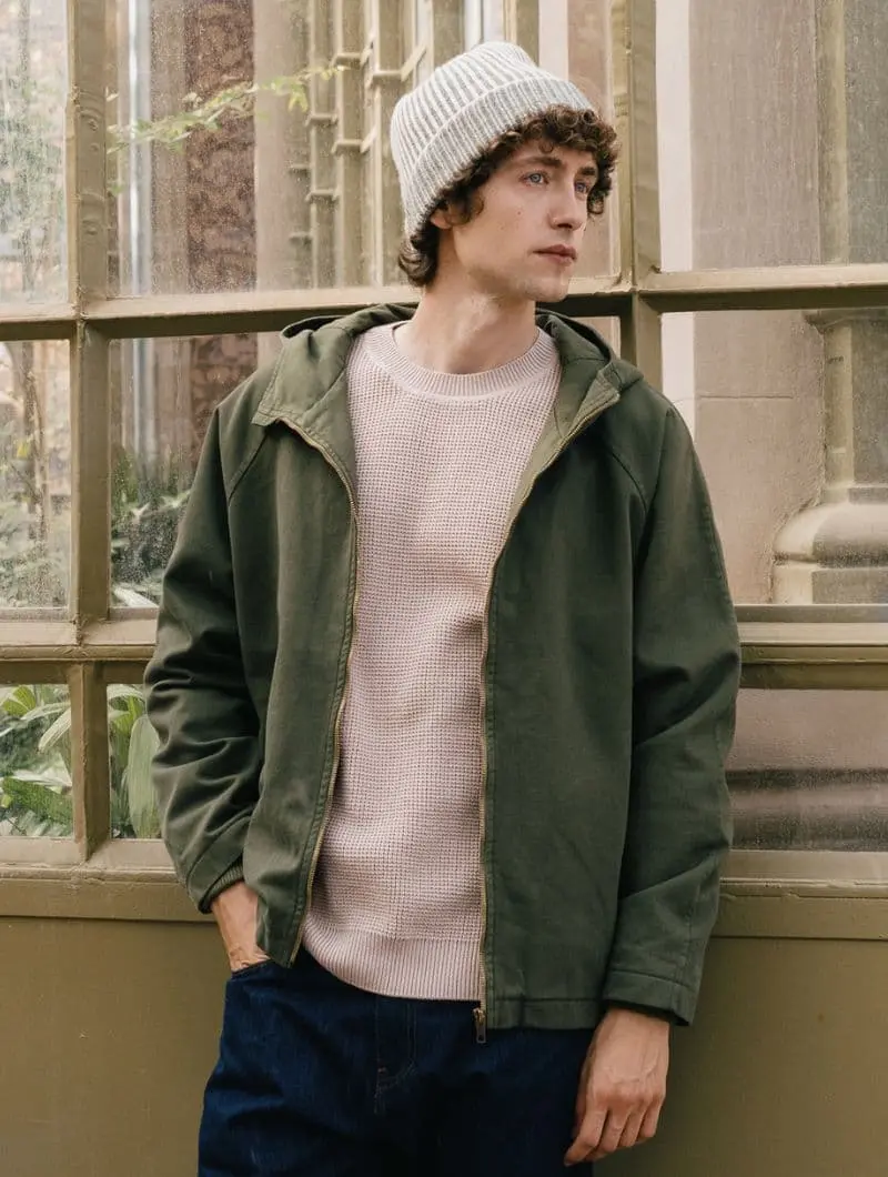 chaqueta-verde-833lpo.webp Chaqueta con capucha hombre verde de algodón orgánico - Imagen 1