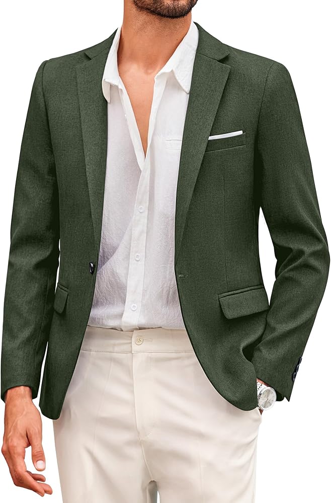 chaqueta-verde-hombre-769gar-1.jpg COOFANDY Chaqueta deportiva para hombre, moderna, informal, clásica, con 1 botón, chaqueta de corte regular, chaqueta ligera, Verde oscuro, S: Amazon.es: Moda - Imagen 1