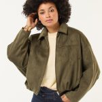 Chaqueta efecto ante lisa Verde