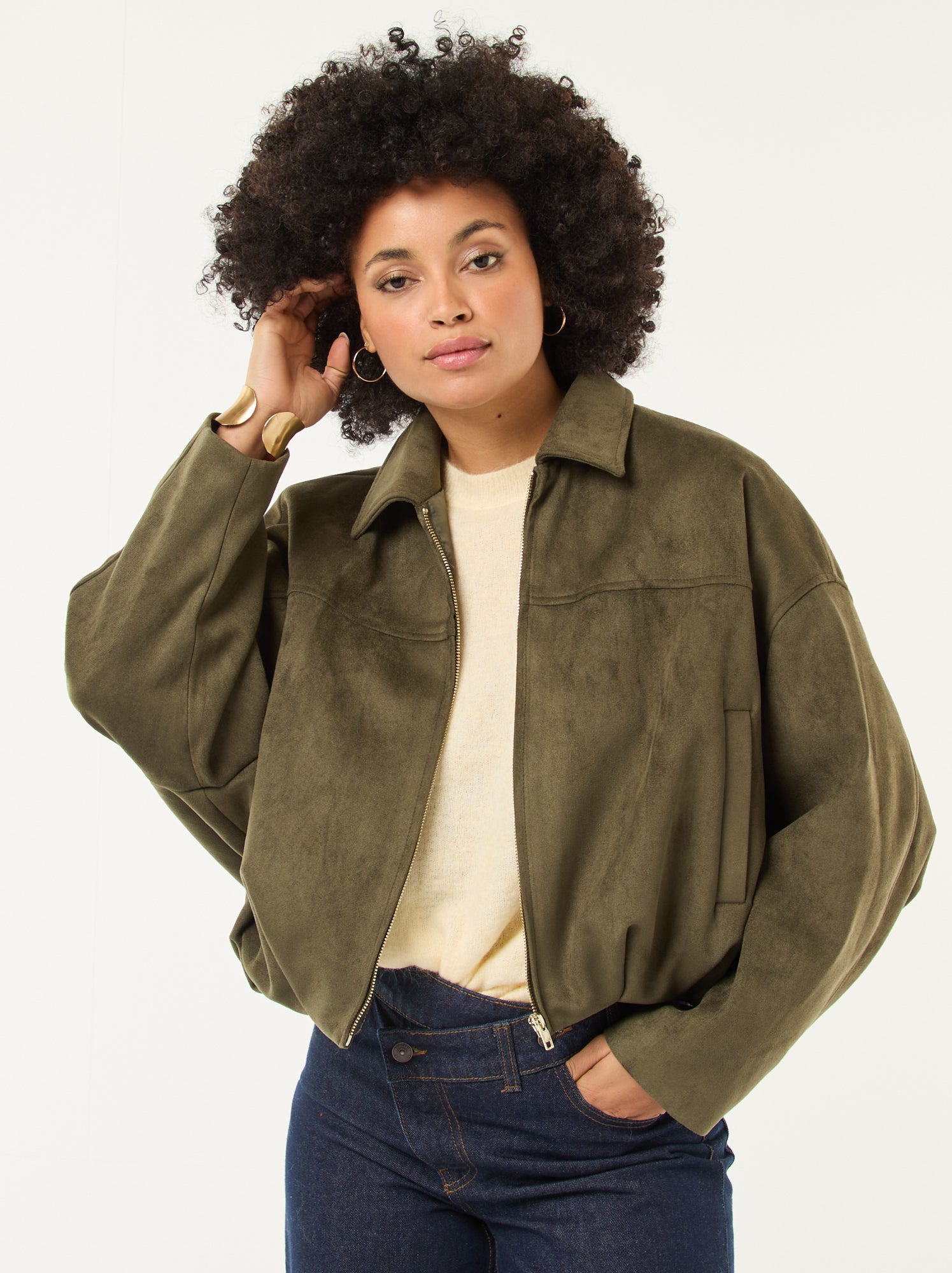 chaqueta-verde-mujer-757tqf-1.jpg Chaqueta efecto ante lisa Verde - Imagen 1