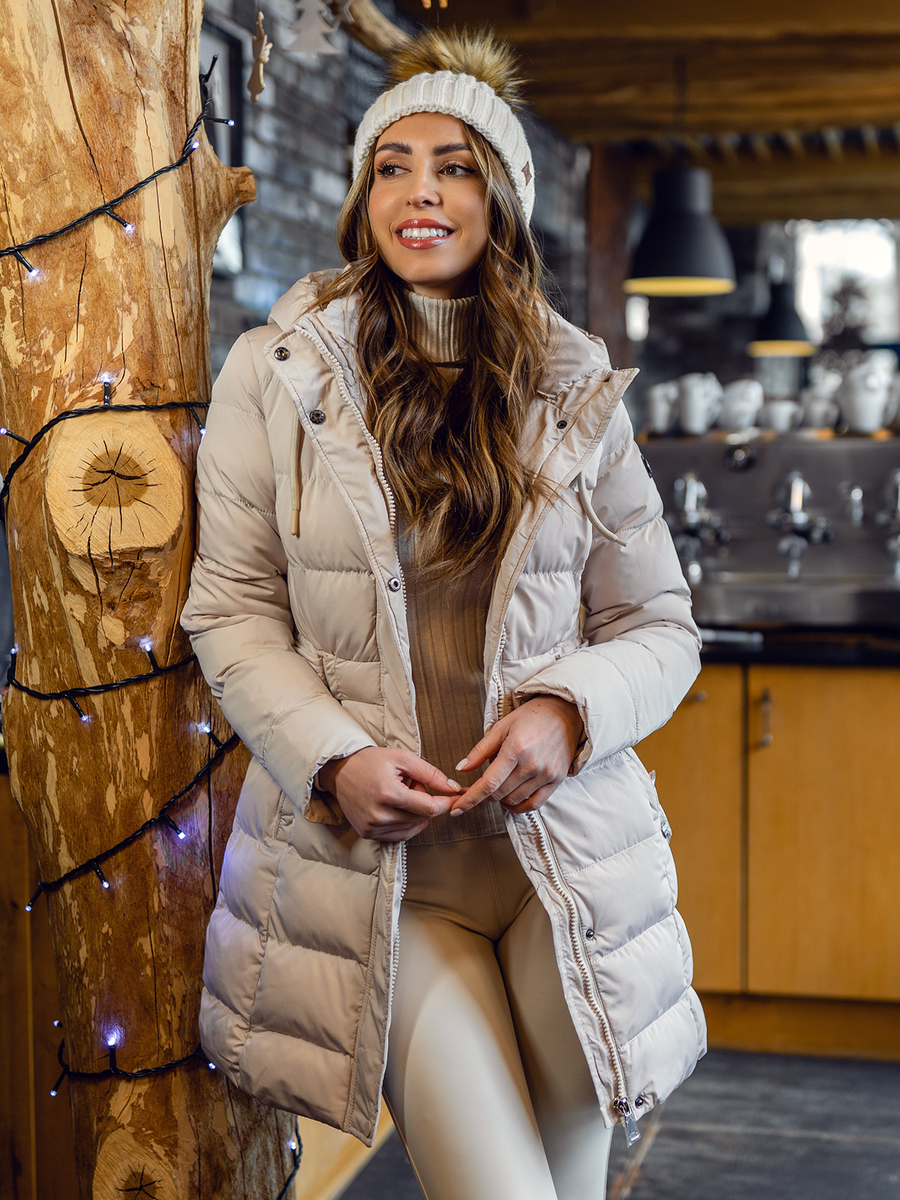 chaquetas-de-invierno-mujer-363cvc-1.jpg Chaqueta acolchada larga abrigo de invierno con capucha para mujer beige Bolf 7086A - Imagen 1