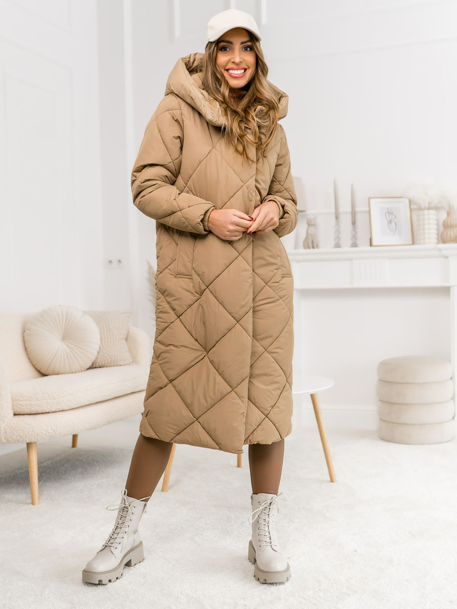 chaquetas-de-invierno-mujer-935pvu-1.jpg Chaqueta larga acolchada abrigo de invierno con capucha para mujer camel Bolf 5M3173 - Imagen 1