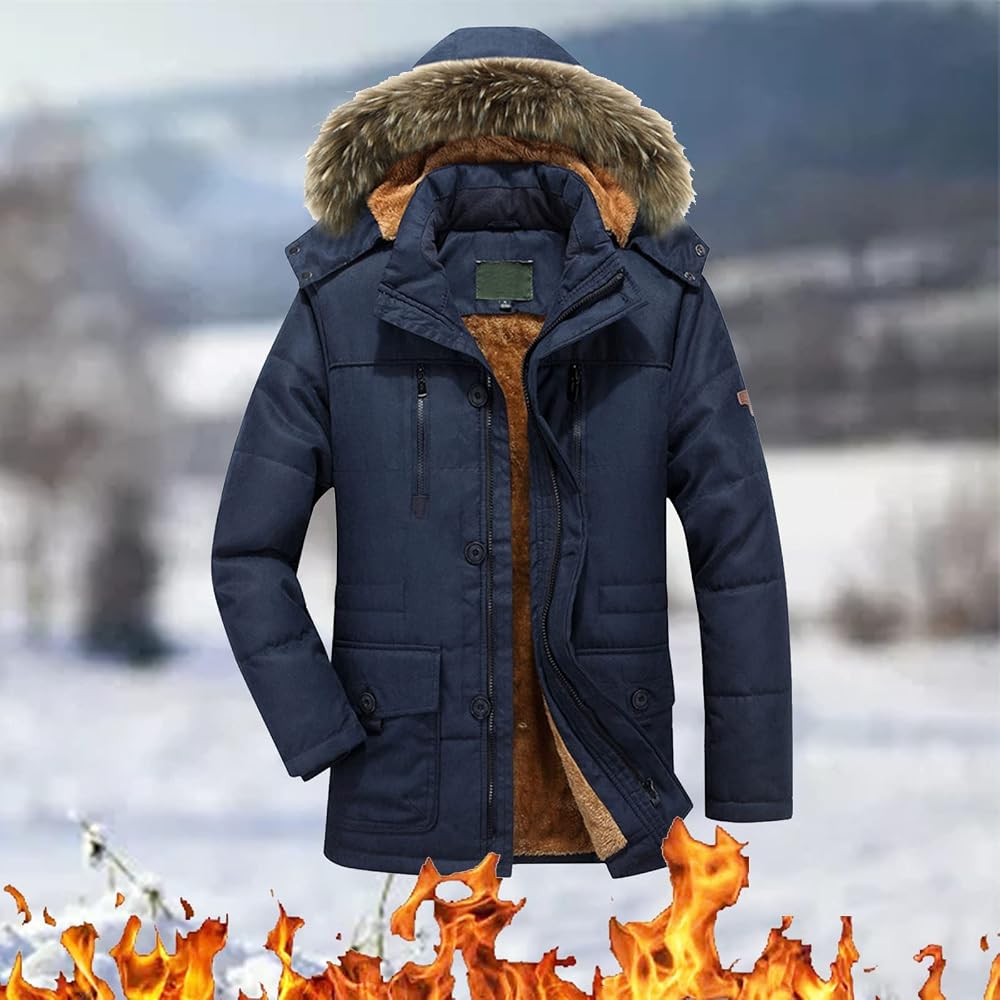 parka-hombre-invierno-705qpz-1.jpg Parka de invierno para hombre, abrigo cálido de invierno para hombre, chaqueta acolchada resistente al viento con capucha, cuello de solapa, abrigo ... - Imagen 1